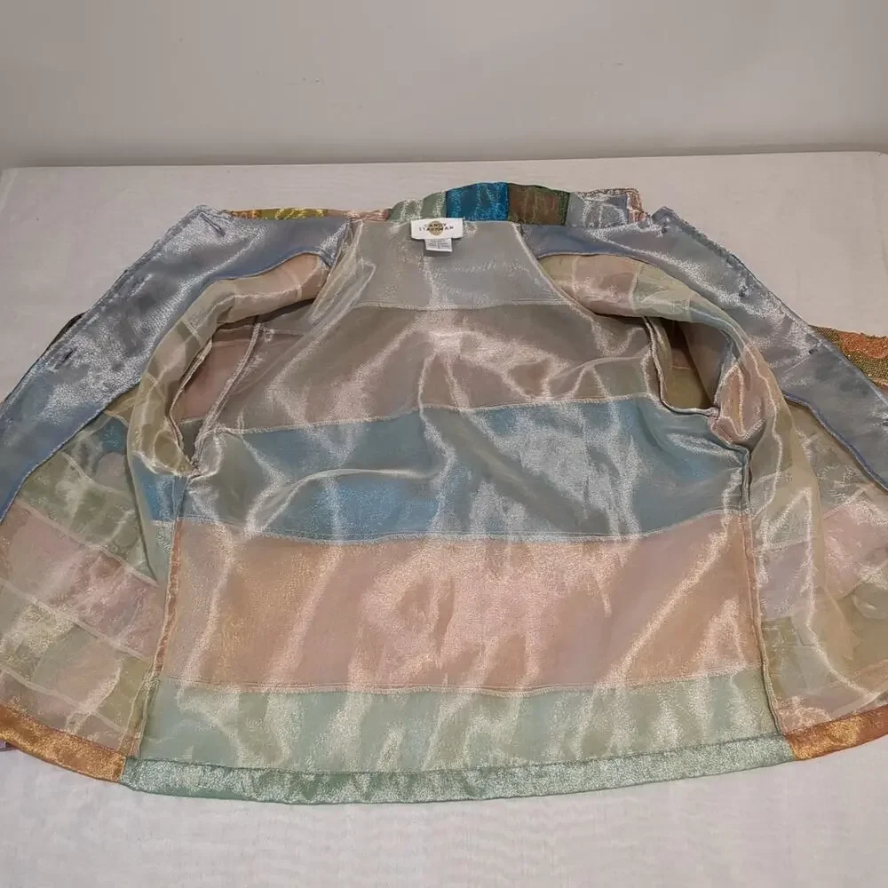 Sandy Starkman Womens S Sheer Colorful Boho Embroidered Floral Appliqué Jacket